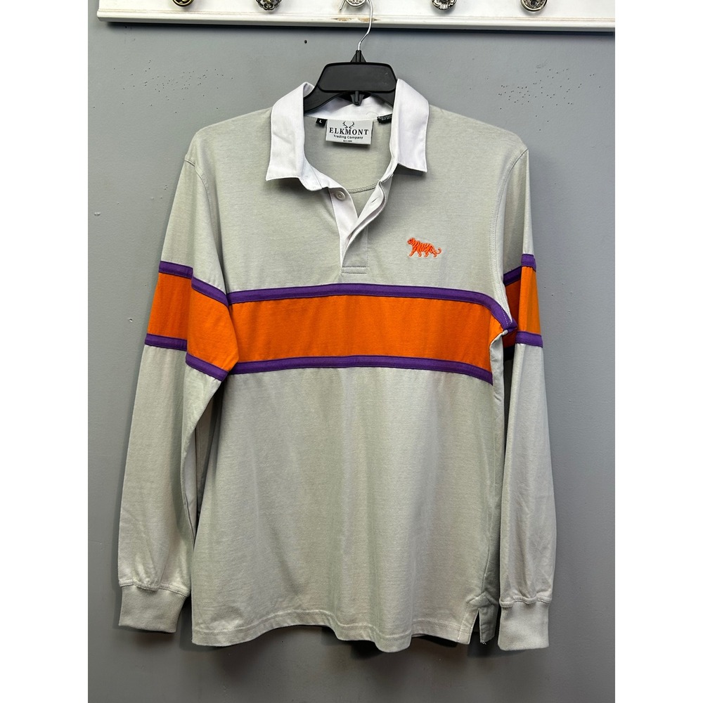 Clemson Tigers Rugby Shirt Mens Large Grey Orange Purple Tiger Elkmont Preppy
